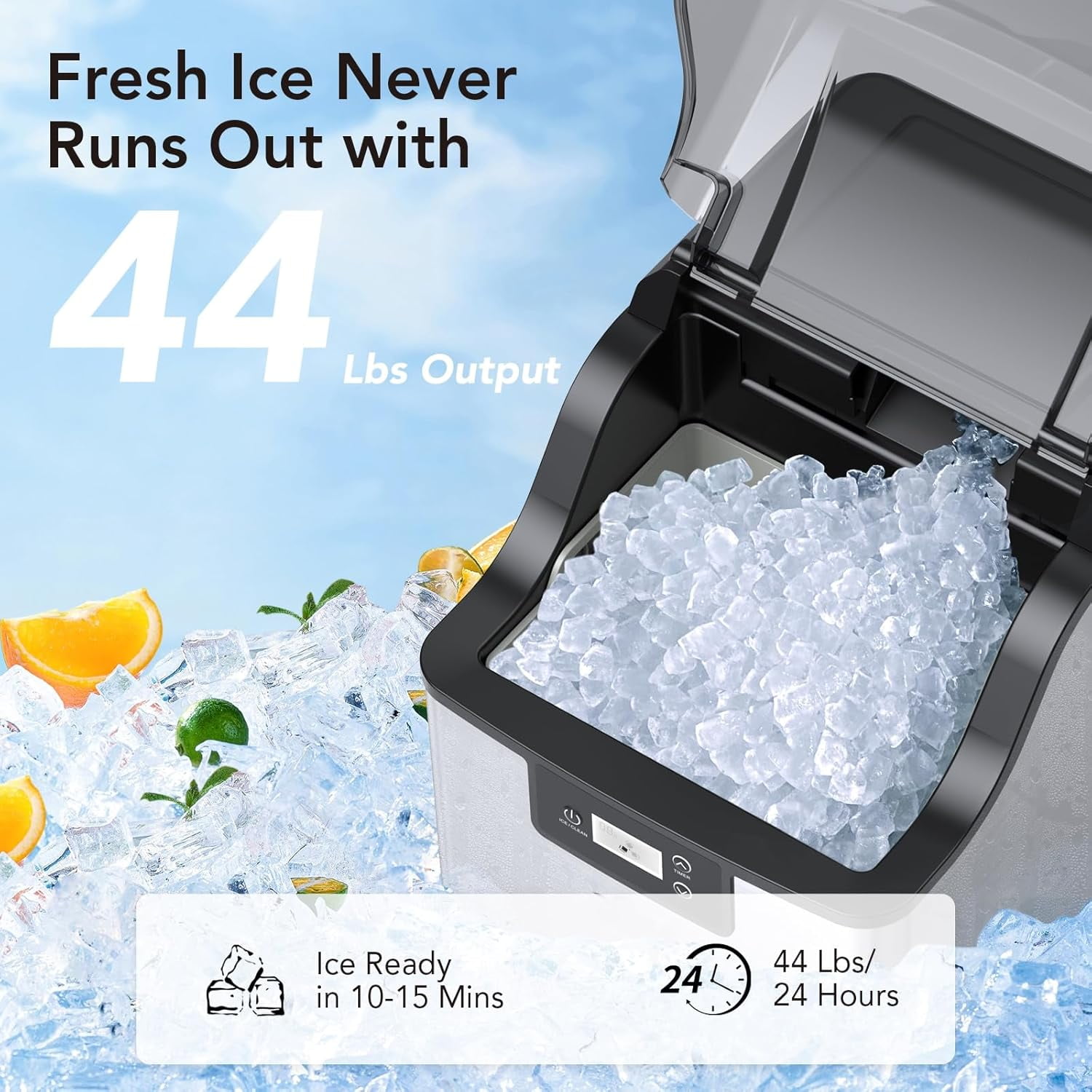 44lbs/24H Commercial Ice Maker Machine with 44lbs Ice Storage, Stainless Steel Under Counter ice Machine, Air Cooled, 115v