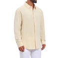 thumbnail image 4 of INSPIRE CHIC Back to School Men's Long Sleeve Button Down Solid Linen Dress Shirt S Beige, 4 of 6