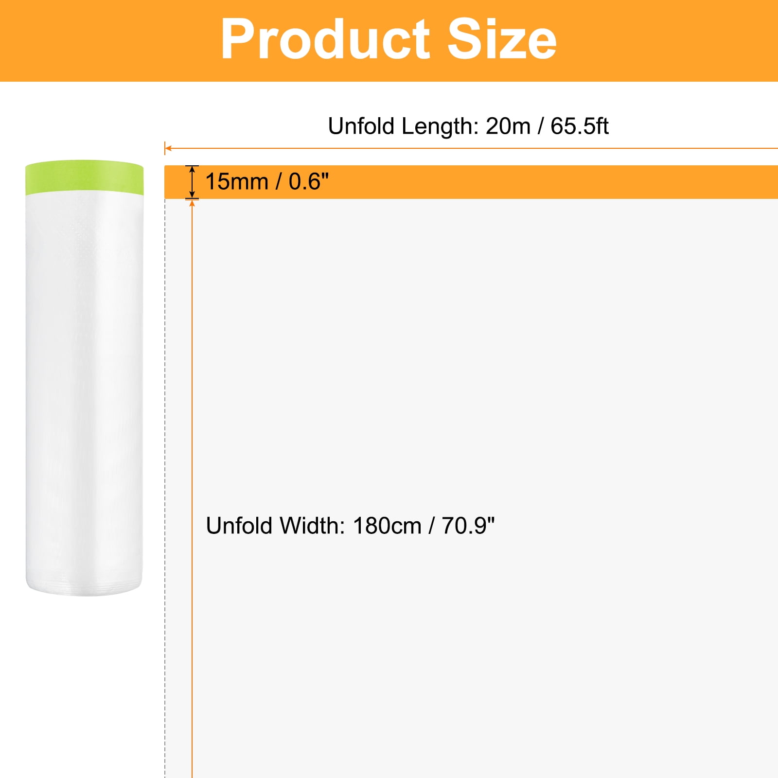 Uxcell 3 Rolls Pre-Taped Masking Film 70.9"x65.6ft Tape and Drape Painters Plastic Drop Cloth Film, Green