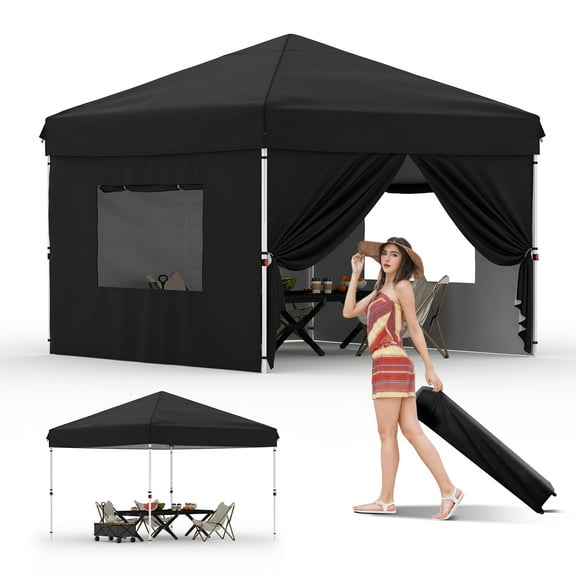 EcoSummer 10x10FT Instant Pop Up Canopy Tent with 4 Side Walls – Complete Commercial Shelter System for Outdoor Events (Black)