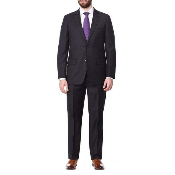 Mens Classic Fit Two Button 100% Wool Wrinkle Resistant Suit - Charcoal Gray