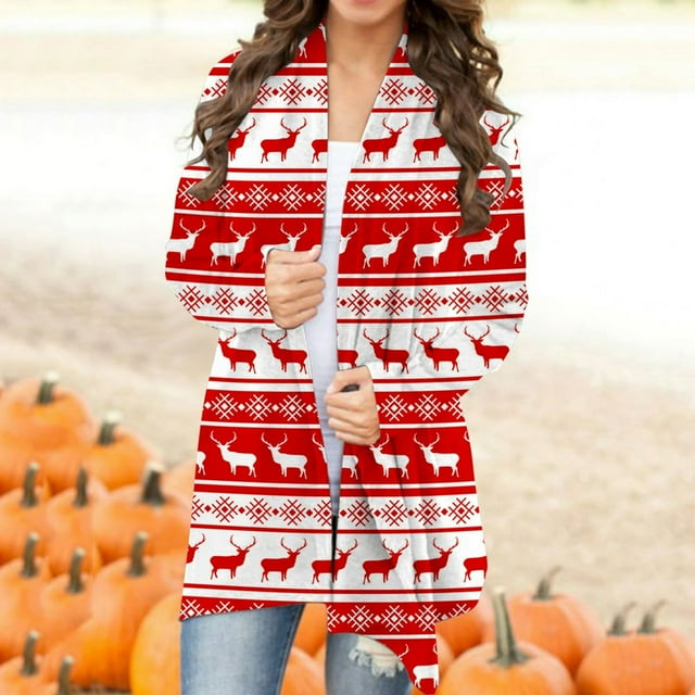 Cardigans pour Femmes Cardigan Long Cardigans pour Femmes Liquidation Cardigan Impression Numérique Manteau de Noël à Manches Longues pour Femmes