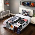 thumbnail image 3 of Manfei Boys Basketball Twin Sheets, Sport Plaid Bedding, Black Red 3-Piece(1 Flat Sheet, 1 Fitted Sheet and 1 Pillowcase), 3 of 6