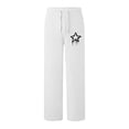 thumbnail image 3 of WIZUTIZ Casual Pants for Women Thin Stylish Baggy Wide Leg Pants Elastic Stretch High Waist 7/8 Length Dress Pants Star Print Drawstring with Pockets Trousers for Lady Swim Club White, 3 of 4