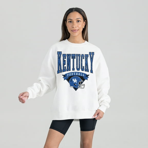 Women's Gameday Couture White Kentucky Wildcats Oversized Good Vibes Premium Fleece Drop Shoulder Pullover Sweatshirt