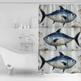 thumbnail image 4 of 60x72 Inch Shower Curtains for Bathroom Vintage Blue Fish Fabric Bath Curtain Decor Coastal Nautical Beach Wooden Waterproof Restroom Curtains Shower Set Accessories with 12 Hooks 60 Inch, 4 of 6
