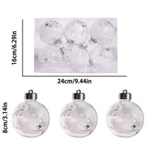 YIKA Christmas 6-Piece 8cm Transparent Gold Glitter Ball Ornament Set Silver