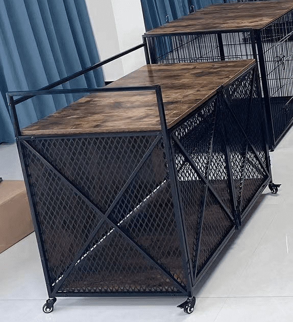 31/41 Inch Dog Crate Furniture, Heavy Duty Dog Kennel Table with 360° Swivel Wheels, Double Doors, 4 Latches, Vintage Farmhouse Dog House End Table for Large, Medium and Small Dogs