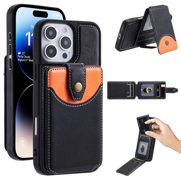 Compatible with MagSafe 2 in 1 Detachable Wallet Case for iPhone 13 Pro Max with Card Slots for Women Men, Fashion Magnetic PU Leather Flip Kickstand Phone Case for iPhone 13 Pro Max, Black