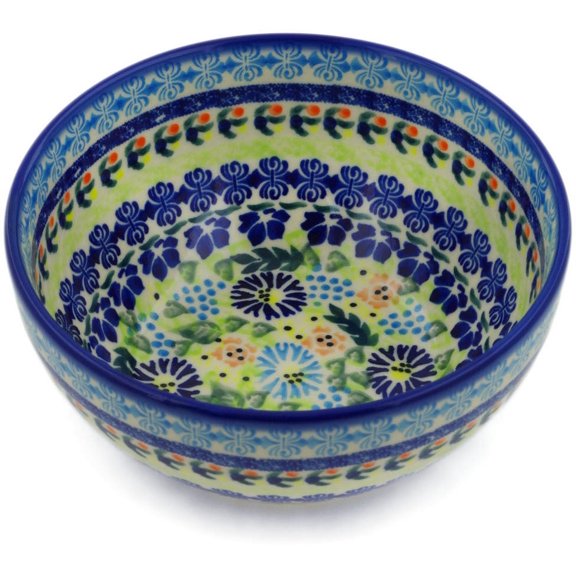 Polish Pottery 6-inch Bowl (Flor-de-lis Theme) Hand Painted in Boleslawiec, Poland Certificate of Authenticity