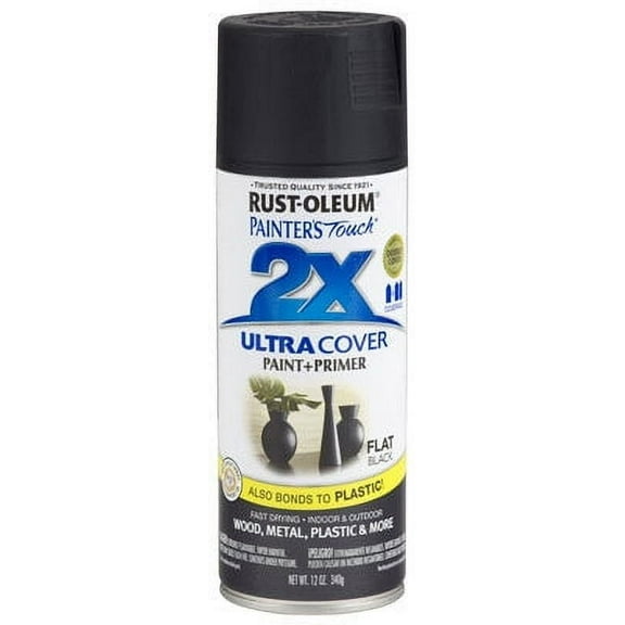 2PK-Rust-Oleum® 249127 Painter's® Touch 2x Spray Paint, 12 Oz, Flat Black