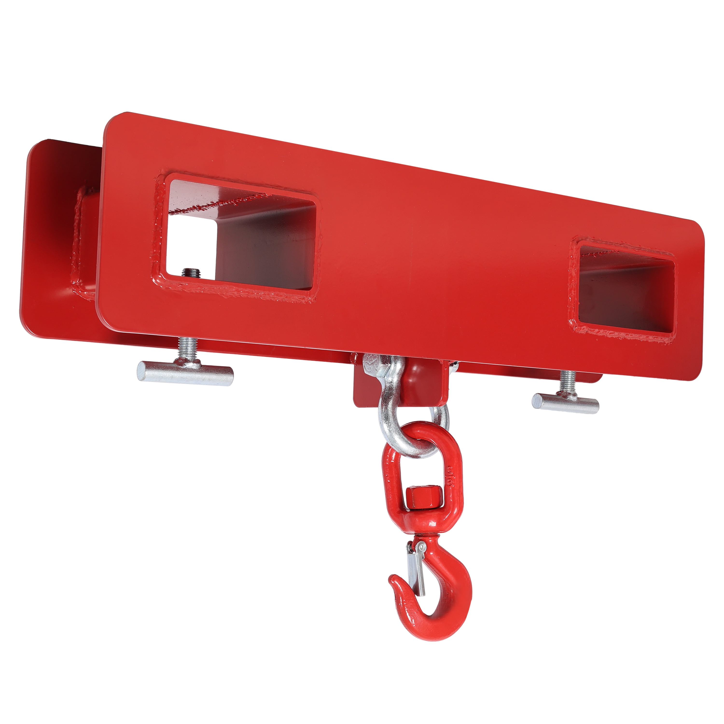 Heavy Duty Forklift Mobile Crane Attachment, 4400 LBS Load Capacity Fork Lifting Hoist with Safety Hook & Dual Large T-Bolts, Red Forklift Fork Mount Lifting Hook for Warehouse Material Handling