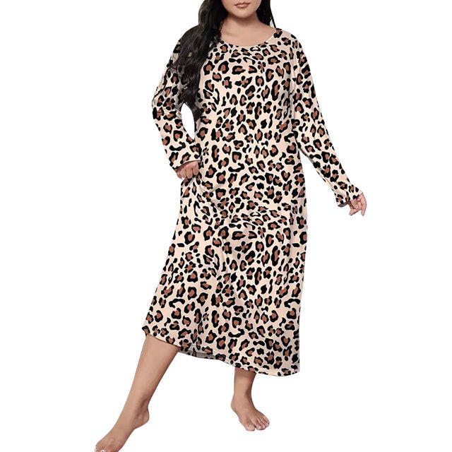 Women's Large Loose Long Sleeve Butterfly Print Drop Shoulder Long Sleeping Dress