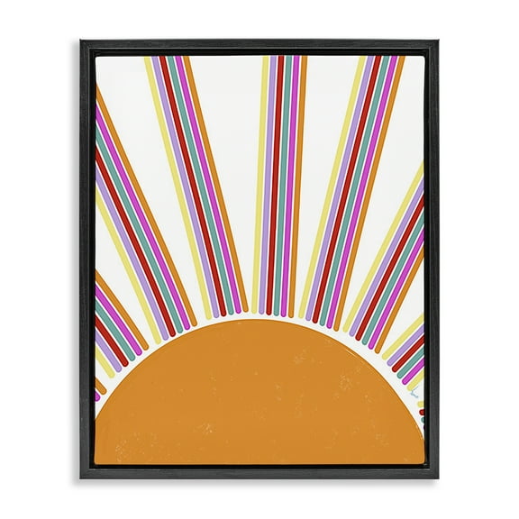 Stupell Industries Retro Striped Sun Rays Landscape & Nature Painting Black Floater Framed Canvas Art Print Wall Art, 17 x 21
