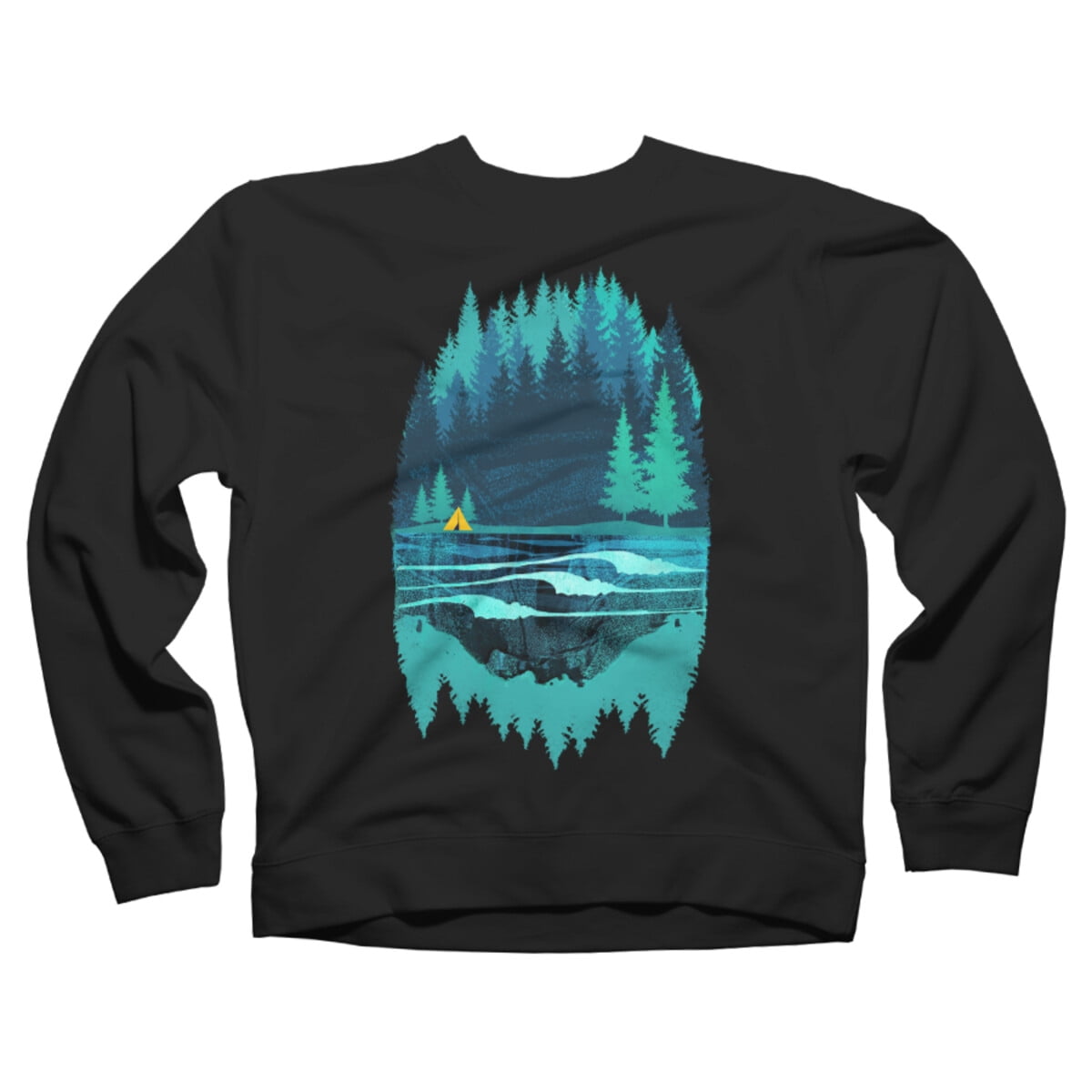 Pine Forest Mountain Summer Surf Camp Black Graphic Crew Neck Sweatshirt  Design By Humans L