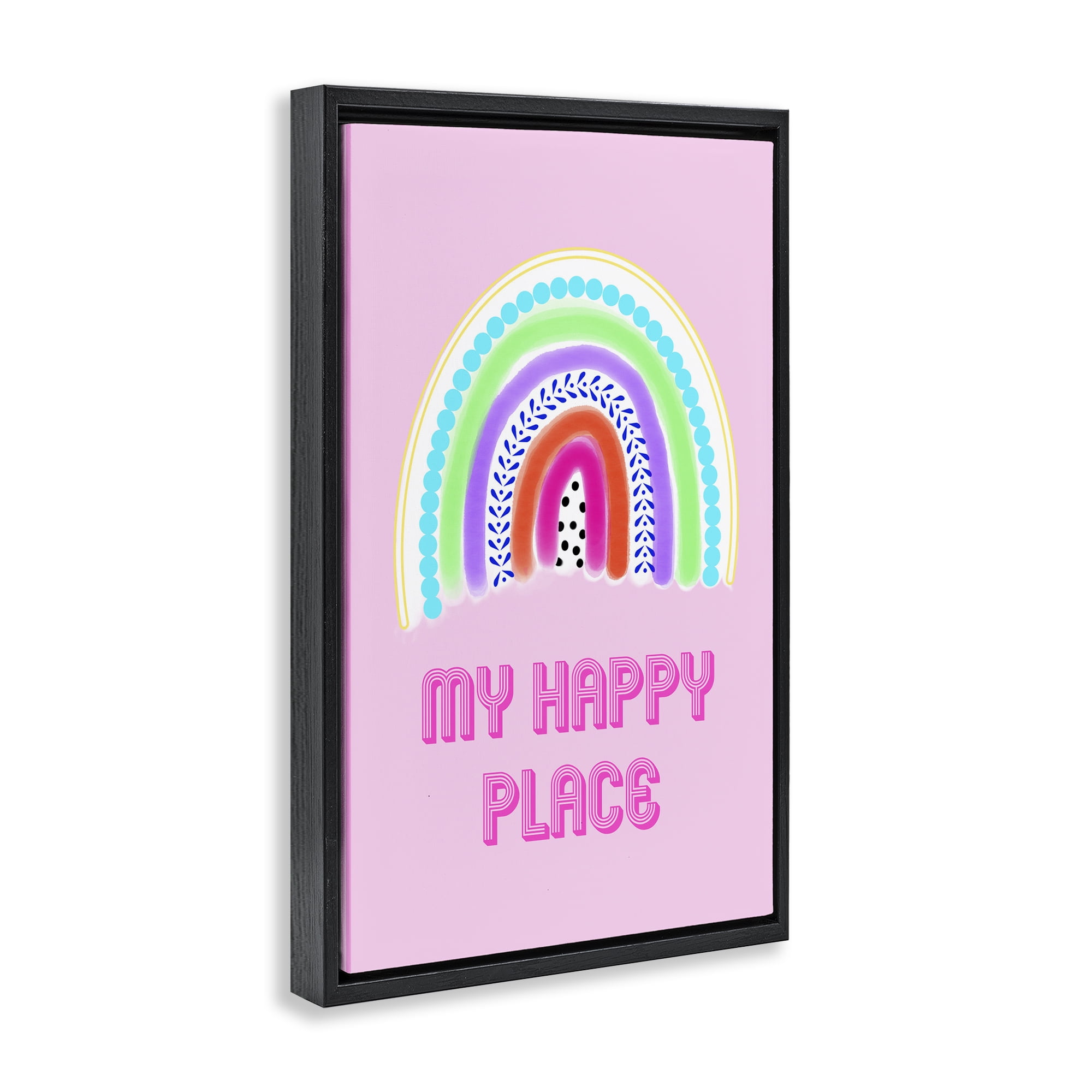 Stupell Industries Happy Place Dotted Rainbow Black Framed Floater Canvas Wall Art, design by Pooja Dave