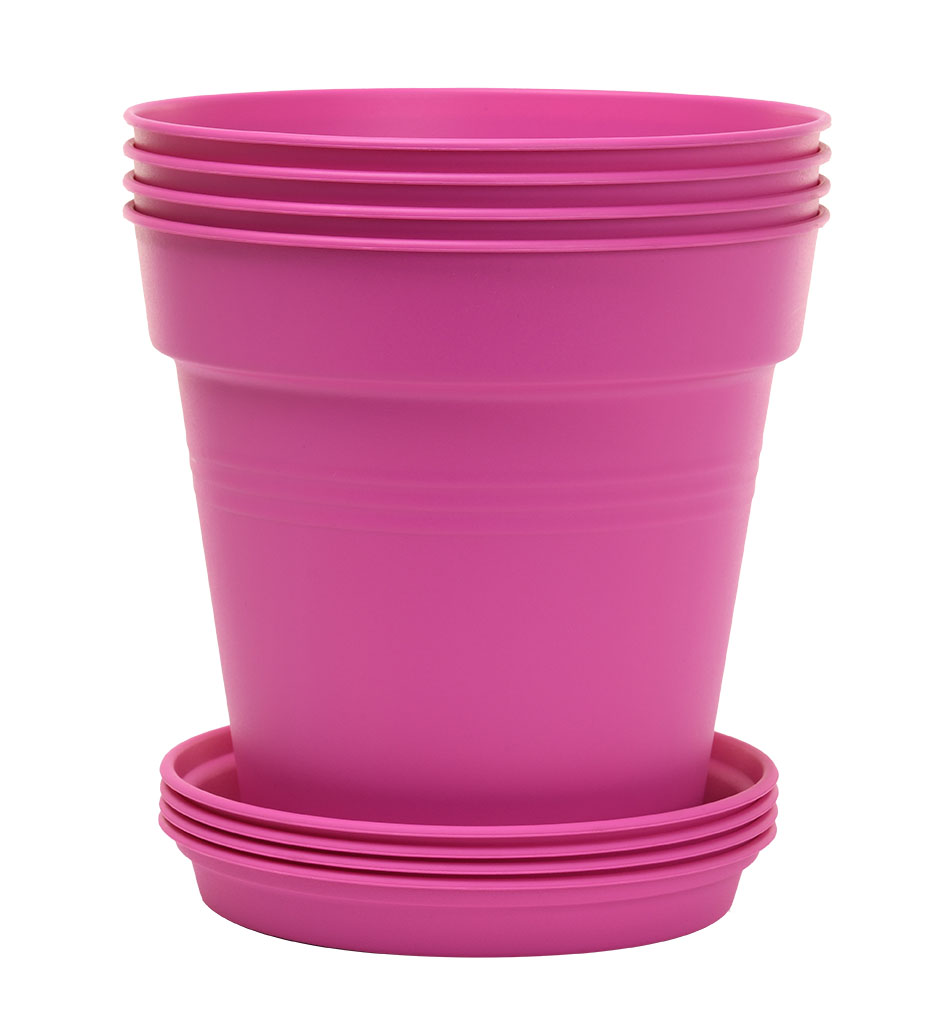 Mintra Home Plastic Garden Pots 4pk (19cm Round, Fuschia)