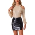 thumbnail image 1 of Tops de lentejuelas INSPIRE CHIC para mujeres, blusas de brillo con mangas largas y hombros al aire para fiestas, 1 of 6