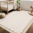 thumbnail image 2 of Nanan 5'x7' Scalloped Area rug Solid Minimalism Carpet, Washable Rug Non-Slip Low-Pile Indoor Mat for Living Room Bedroom Dining Room, Beige, 2 of 8