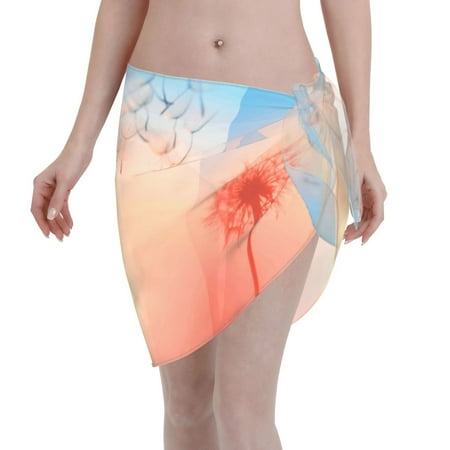 Adobk Women Beach Sarong Bathing Suit The Sunset Of Dandelion Print Wrap Skirt Sheer Bikini Swimsuit Cover Ups For Swimwear