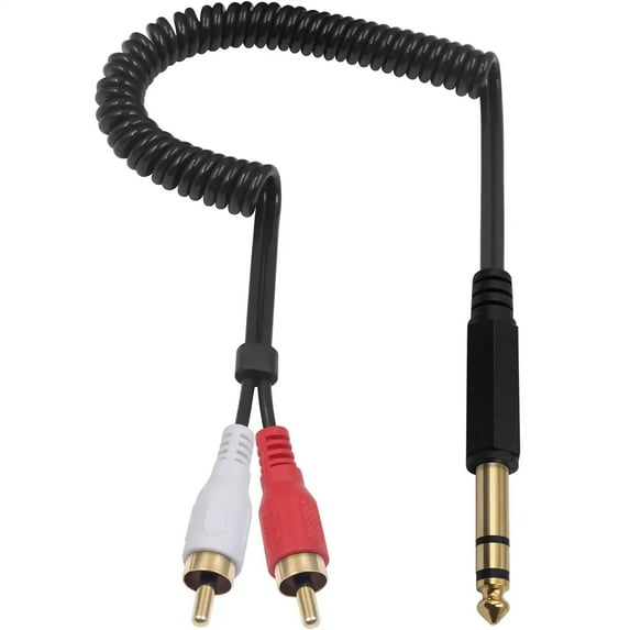 RCA to 1/4 Adapter Cable, 6.35mm 1/4 Inch TRS to RCA Audio Cable Coild Spring 6.35mm Stereo Jack to Dual RCA Insert Cable Y Splitter RCA to 1/4 Stereo Breakout Cable, 2.6ft