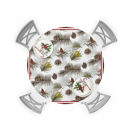 

Round Tablecloth with Elastic Christmas Pine Tree Buffalo Plaid Waterproof Stain-proof Table Cover Wipeable Fitted Table Cloths for 36 -44 Round Tables Dining Kitchen Indoor Outdoor Use