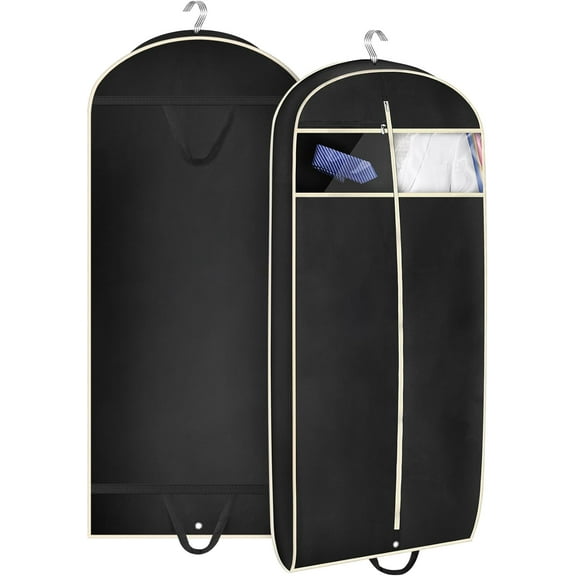43" Gusseted Travel Garment Bag with Accessories Zipper Pocket Breathable Suit Garment Cover for Shirts Dresses Coats, Black