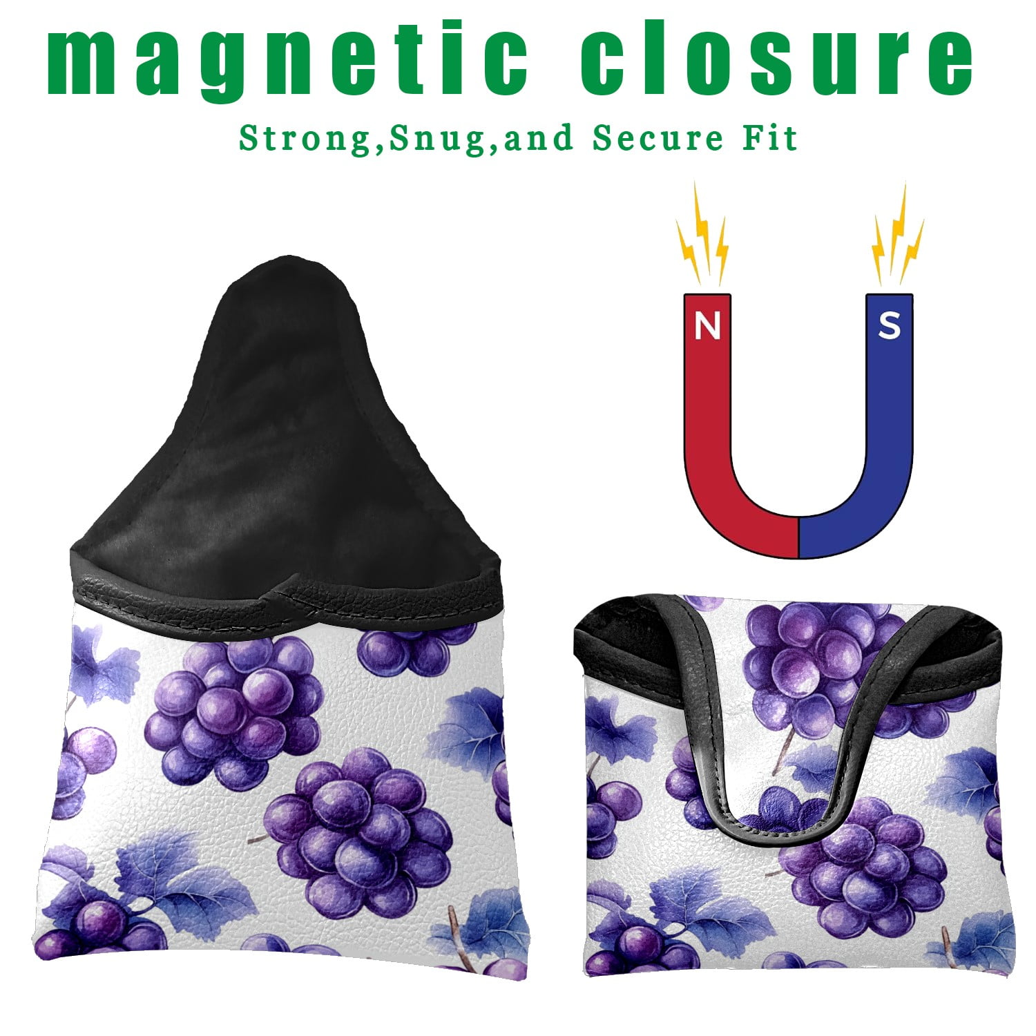 Golf Mallet Putter Cover Premium Leather Waterproof Golf Putter Head Cover with Magnetic Closure Grape