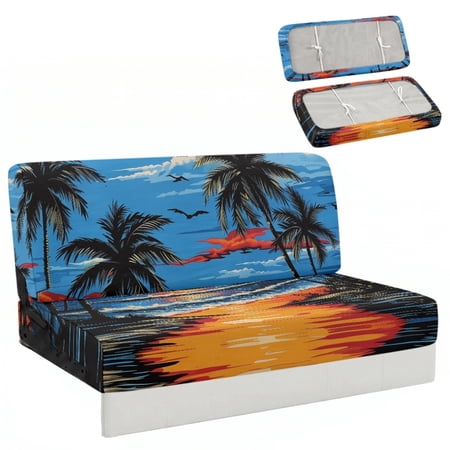 CHAQLIN Sunset Palm Trees RV Dinette Cushion Covers Stretch Furniture Protector Fit for Camper Suitable for Jackknife Sleeper Sofas RV Jackknife Sofa