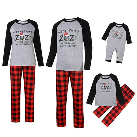 

Christmas Family Pajamas Set Letter Print Long Sleeve O-neck Tops+Plaid Print Trousers/Romper