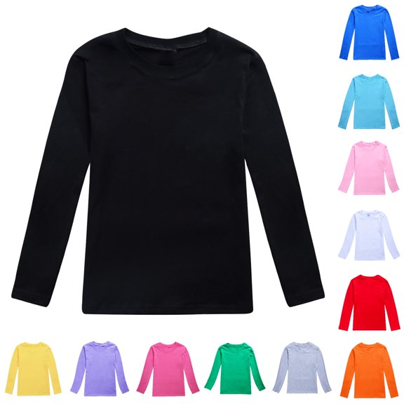 WERYOUNG Toddler Boys Girls Autumn T Shirts Long Sleeve Crewneck Solid Color T-Shirt Tees Soft Top 2-3 Years