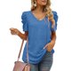 thumbnail image 2 of Camisa Casual para Mujer Cuello En V Manga Abullonada Tela Elástica Cómodo Color Sólido Top Elegante para Verano Oficina En Casa Azul M, 2 of 6