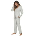 thumbnail image 2 of HEARTNICE Women Button up Pajama Set Long Sleeve Sleepwear Lightweight Pjs Set, (Grey Mel,XL), 2 of 6