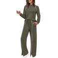 thumbnail image 6 of AHTJRT Women's Tracksuits Striped Crewneck Long Sleeve Tops Drawstrings Side Slit Pants 2 Pieces Athletic Sets Casual Fall Spring Sweatsuits Green XXL, 6 of 7