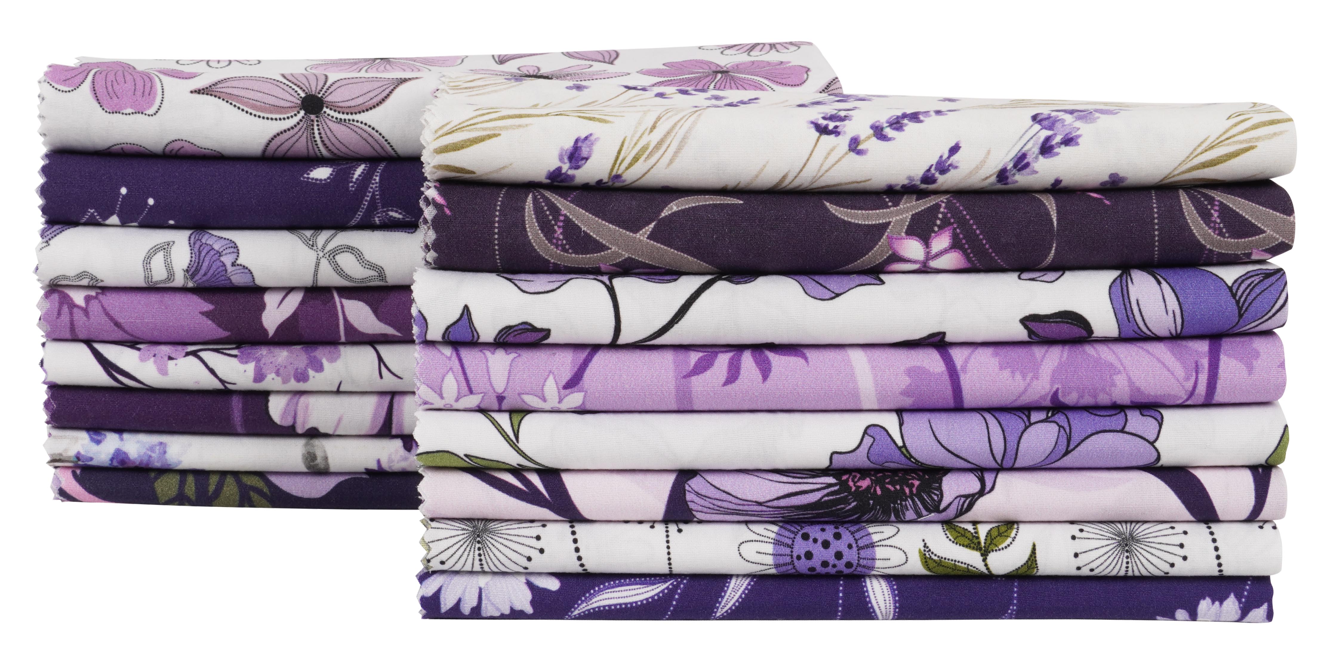 Soimoi 16 Pc Fat Quarter Bundle,FloralPrint 18"x 22"DIY Patchwork-100% CottonPre-Cut Quilting Fabric Purple & White