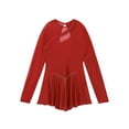 thumbnail image 6 of Doomiva Women's Adult Figure Ice Skating Dress Long Sleeves Gymnastics Leotard Dancewear Red L, 6 of 7