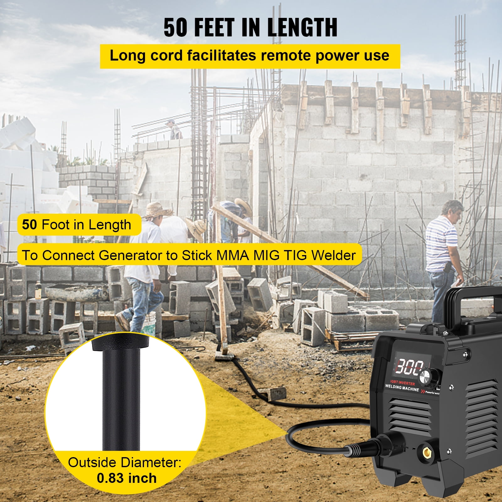 KFFKFF Welder Extension Cord 50A 50ft 250V 8/3 MIG TIG Plasma Lincoln Miller