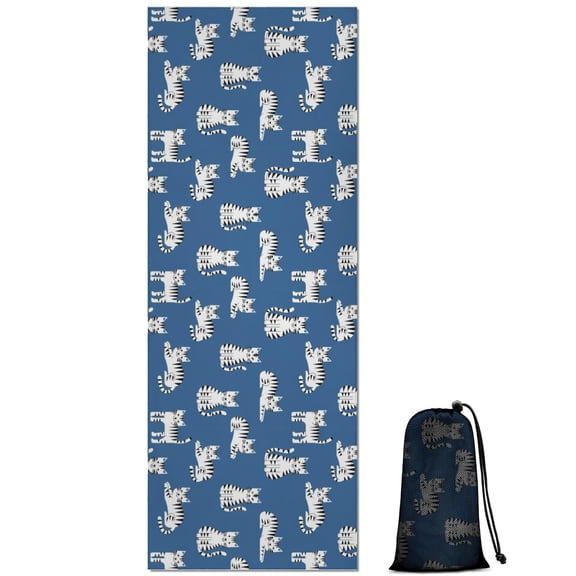 70x26 Inch Yoga Towel, Sweat Absorbent Non-Slip Mat for Hot Yoga, Pilates & Fitness,Cat Striped Blue Pattern