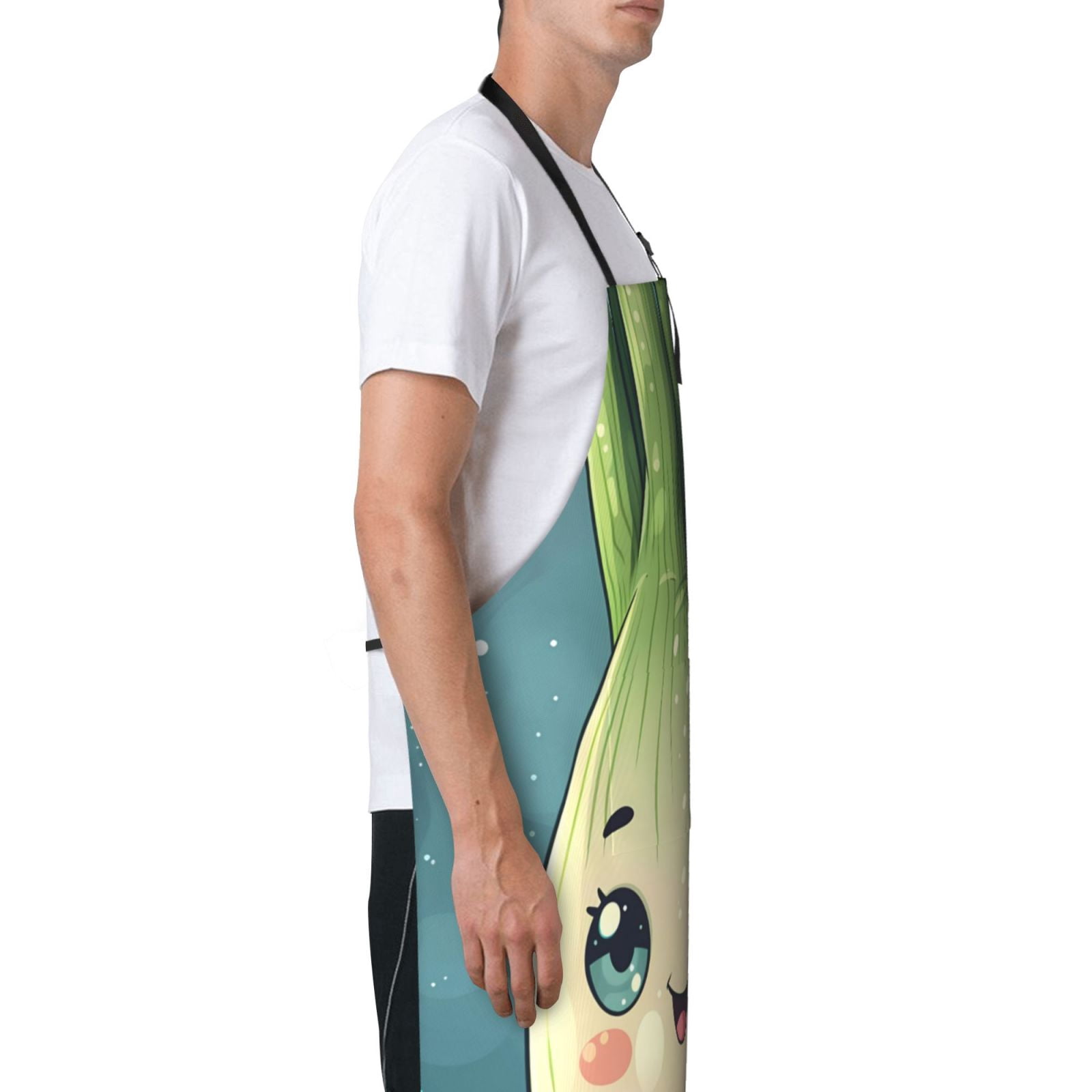 Xecao Adorable Kawaii Fennel Character Print Kitchen Cooking Aprons, Waterproof Adjustable Bib Aprons with 2 Pockets for Women Men Chef