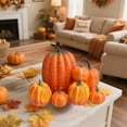 thumbnail image 4 of 7-Pack Foam Pumpkin Decor - Halloween Tabletop Display Set Spooky Season Accents Party Centerpiece Props Seasonal Home Ornaments(Orange), 4 of 6