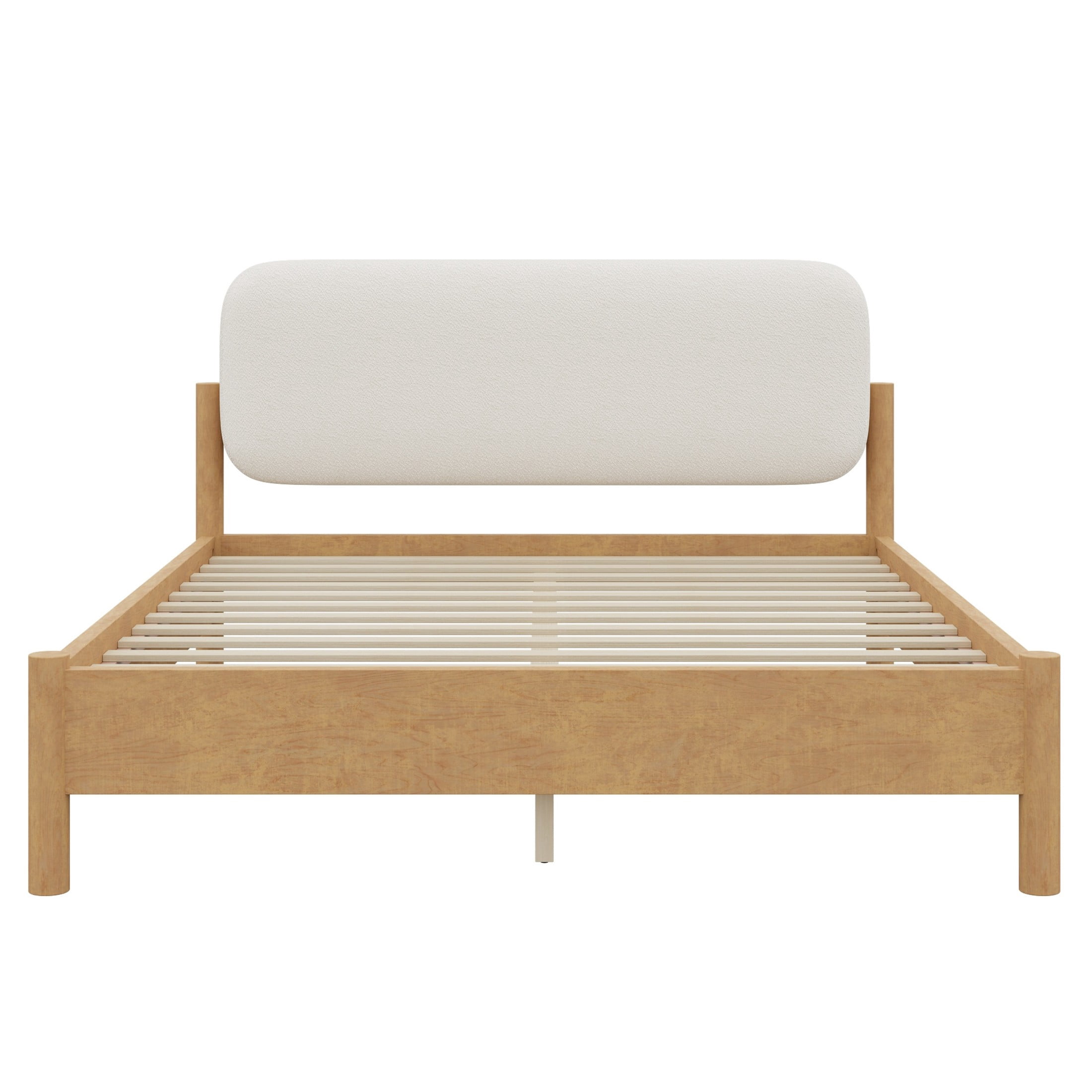 Christopher Knight Home Modern Queen Platform Bed Frame, Thick Rounded Upholstered Headboard, Oak