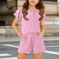 thumbnail image 6 of EnJoCho Girls Summer Outfit 2 Piece Kids Double Sleeve Button T-Shirt Baggy Cotton Elastic Waist Shorts Set Cute Casual Plain Outfit Girls Shirt and Shorts Set Kindergarten Starter Pack, 6 of 6