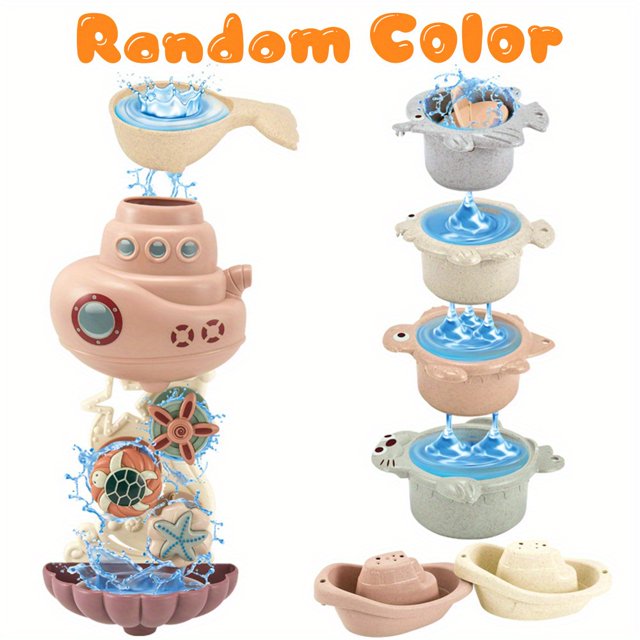 Bath Toys For Toddlers 1-3, Bathtub Toys For Kids Age 2-4, Toddler Bath Toys Contains 4 Stackable Cups And 2 Boats And 2 Whale Shaped Spoons, Best Shower Toys For Boys And Girls