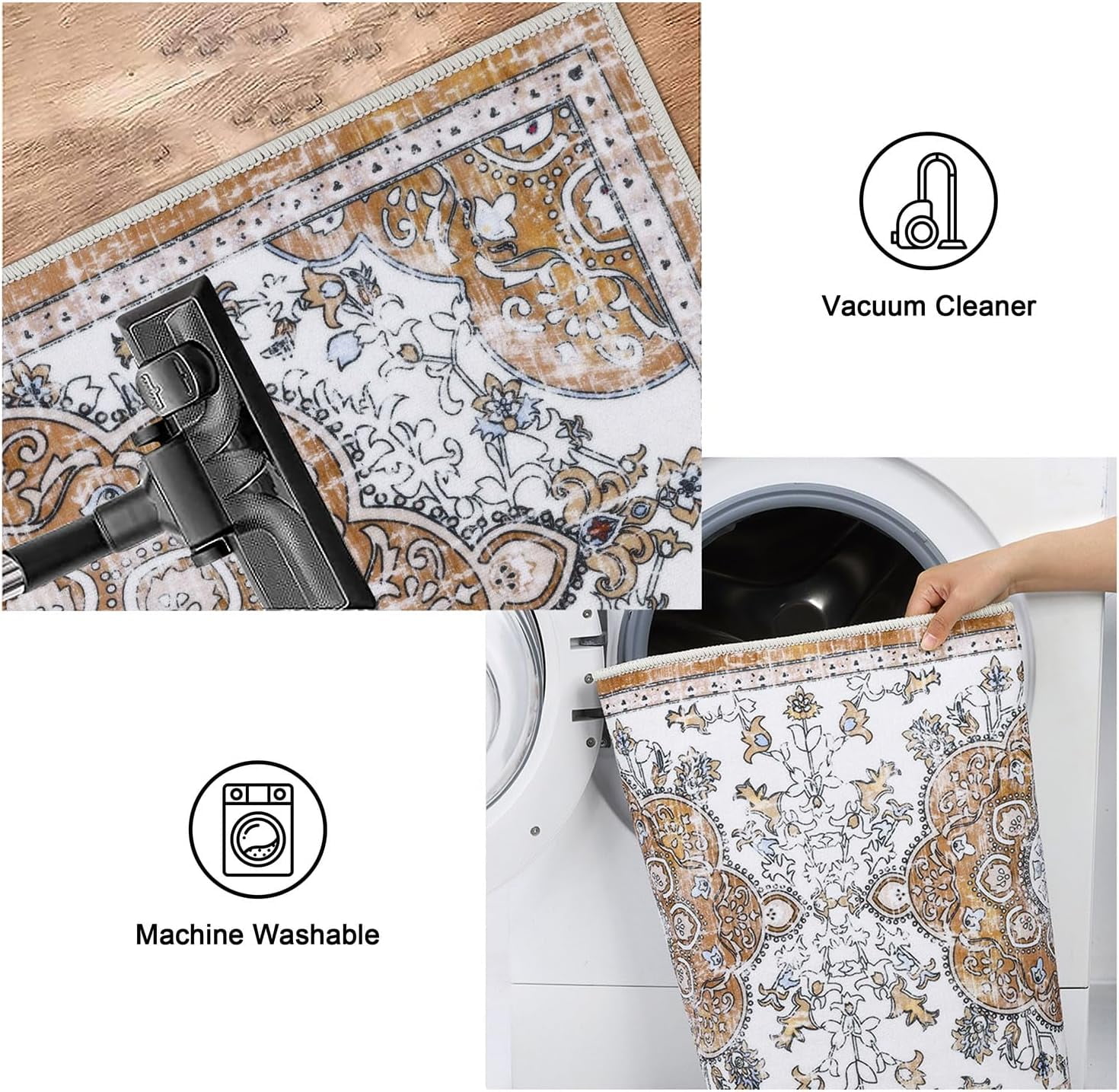 Boho Kitchen Rugs Sets 3 Piece with Runner Floral Kitchen Floor Mat Carpet Farmhouse Kitchen Rugs and Mats Non Skid Washable Runner Rug for Kitchen Floor Office Sink Laundry, Beige