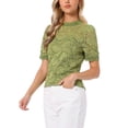 thumbnail image 4 of INSPIRE CHIC Floral Lace Top for Women's Halloween Mock Neck Puff Short Sleeve Elegant Lace Blouse Tops L Matcha Green, 4 of 6