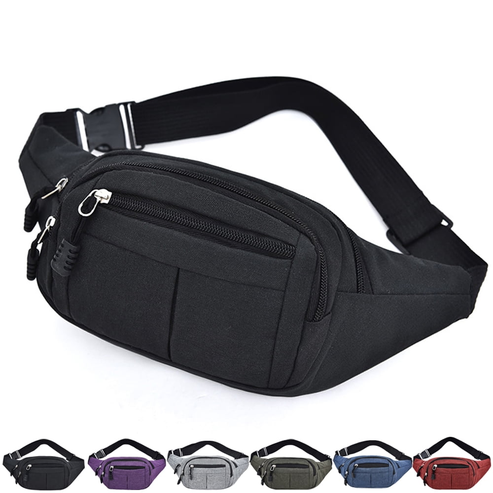 Bum Waist Bag Festival Fanny Pack 4 Zip Pockets Fashion Waterproof PU  Leather Waist Pouch Travel Holiday Waist Pack for Women Men(Black)