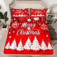 thumbnail image 2 of Manfei Merry Christmas Twin Sheet Sets,Chic Xmas Lantern Twin Fitted Sheet,White Red Flat Sheet For Girls,Breathable Home Decor,3-Piece, 2 of 7