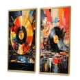 thumbnail image 3 of Designart "Retro Disc Popart Dreams II" Vinyl Records Framed Wall Art Set Of 2 - Multi-Color Fashion Framed Canvas Set For Living Room Decor, 3 of 6