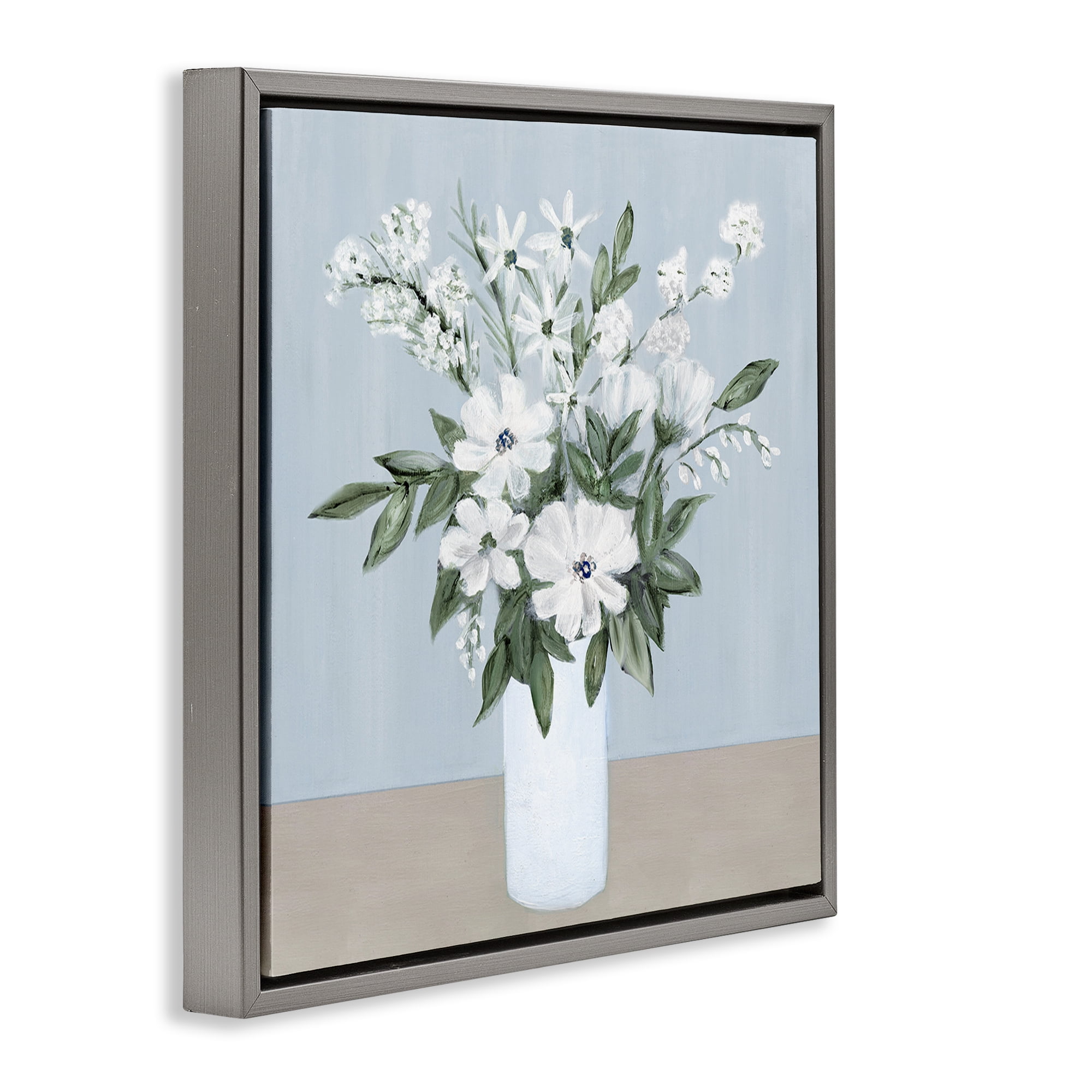 Stupell Industries Mixed White Blooms on Blue Gray Framed Floater Canvas Wall Art, design by Marilyn Dunlap