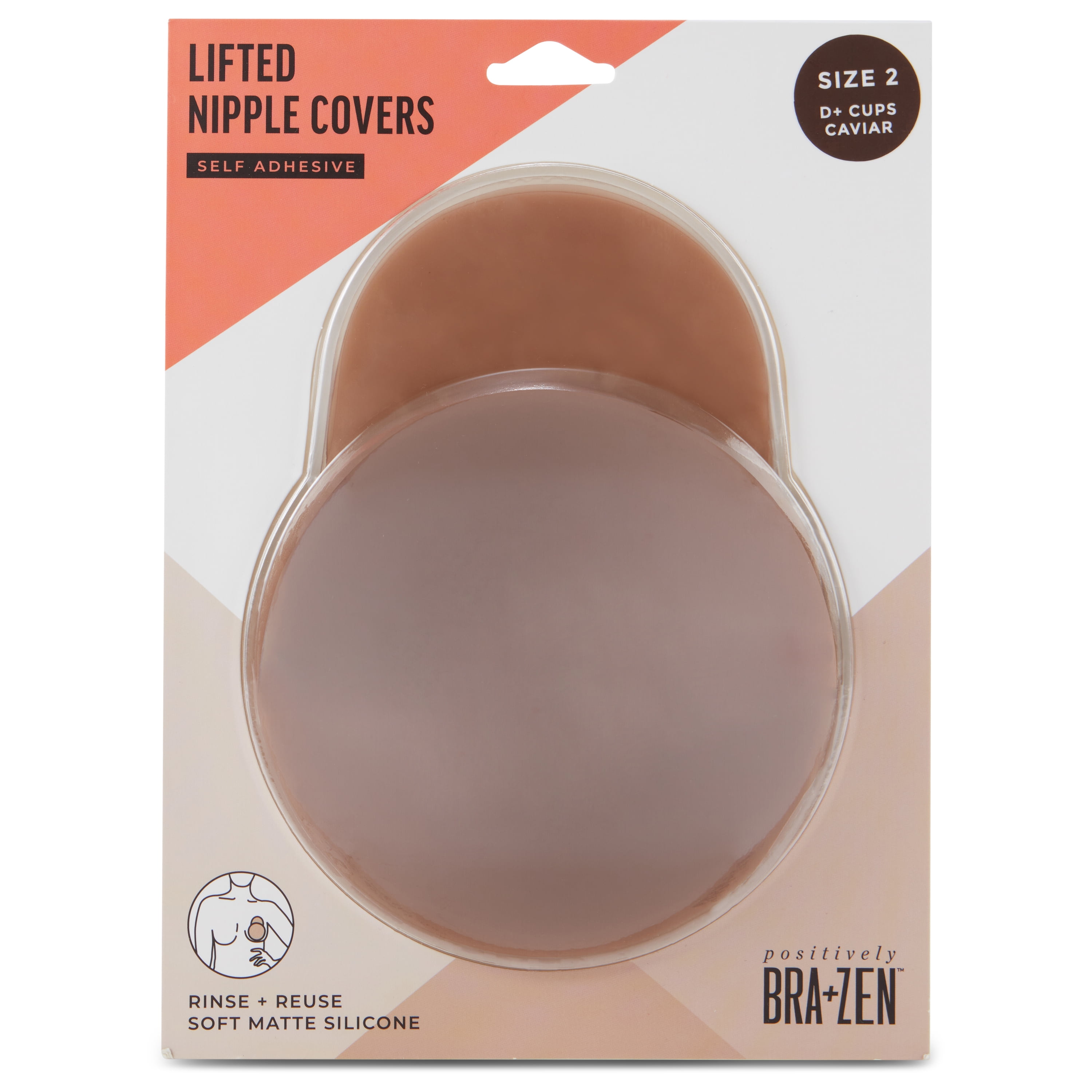 Positively BRA+ZEN Reusable 100% Silicone Breast Stick-on Adhesive Nipple Cover Pasties with Lift Tab